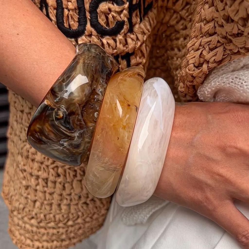 Ingemark Exaggerated Resin Geometric Chunky Bangles for Women On Hand Punk Hip Hop Wide Arm Bracelets Aesthetic Y2K Jewelry Gift