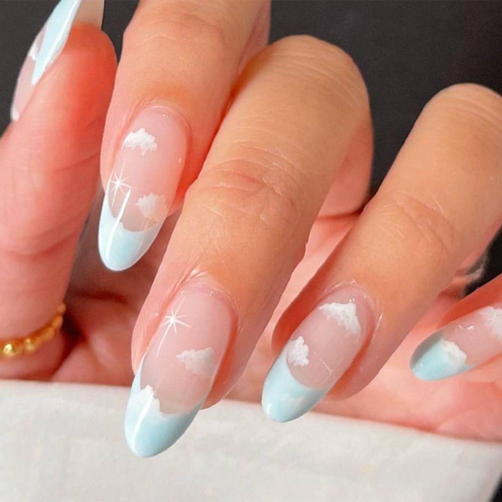 

Manicure Press on Nails Fake Nails Long Almond French False Nails Simple