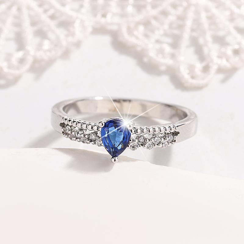 Fashion Double Hollow Water Drop Sapphire 925 Silver Plated Ring for Women Wedding Party Jewelry Gift
