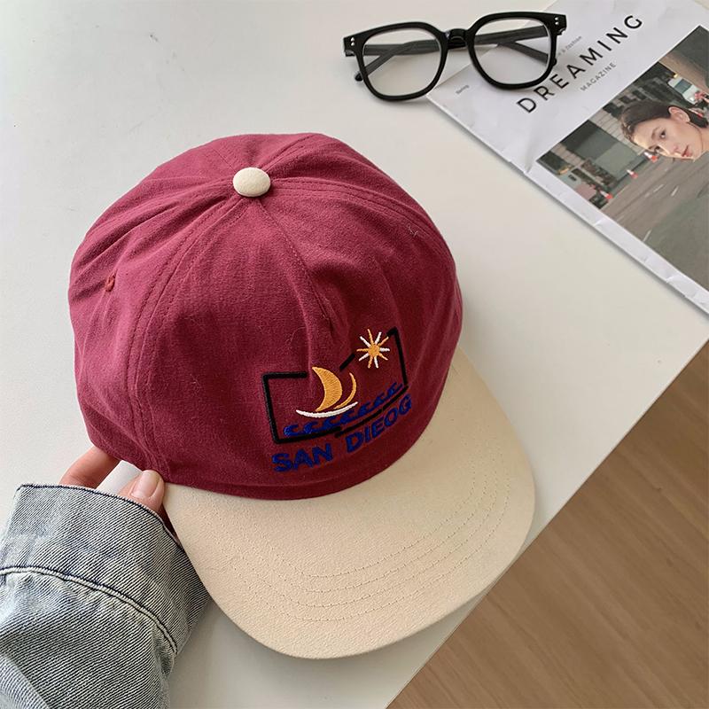 Contrasting color flat-brimmed hat women's spring thin cap retro versatile hip-hop baseball cap parent-child