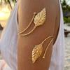 Simple Punk Leaf Metal Strip Wrap Open Arm Cuff Bracelets For Women Men Bohemian Leaves Plant Feather Arm Bangle Body Jewelry
