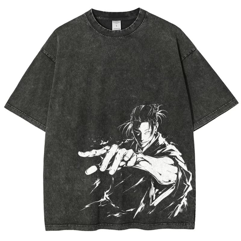 

Jujutsu Kaisen Geto Suguru Mono Sketch Vintage Washed Oversized Anime Streetwear Unisex Casual Black T-Shirt L