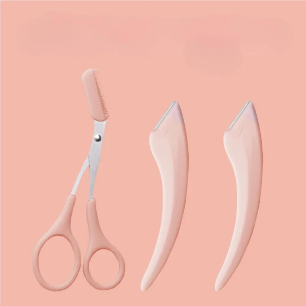 

Набор из 2 шт. триммеров для бровей из нержавеющей стали, портативные ножницы для бровей с расческой, нож для бровей, бритва для удаления волос, инструменты для макияжа лица розовый