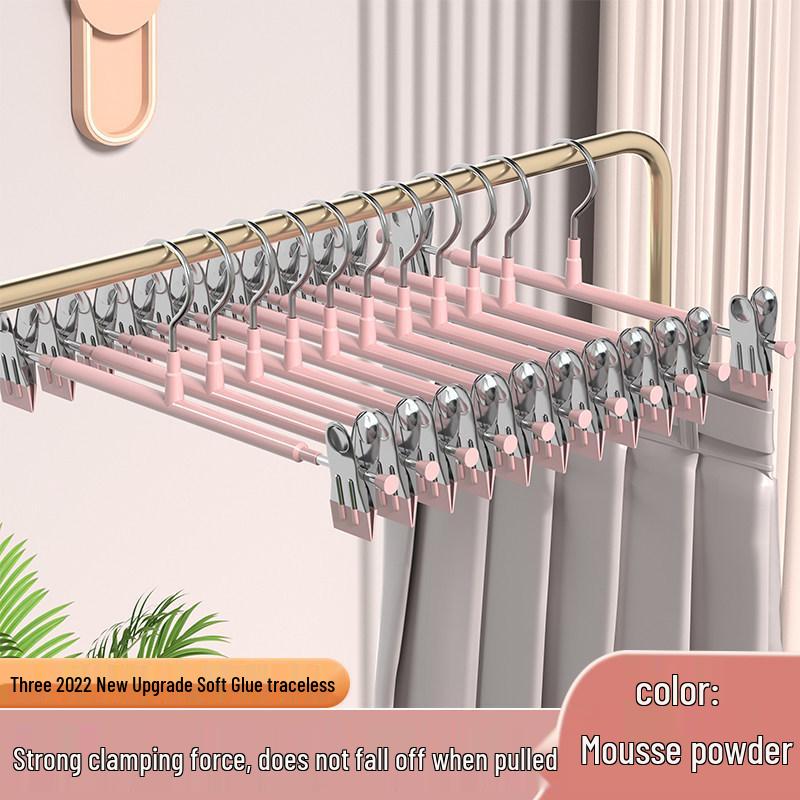 Non-Slip Traceless Pants Rack with Skirt Clips - Stainless Steel & Plastic-Coated for Household Storage