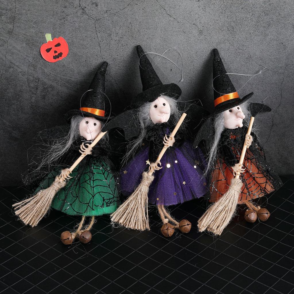 New Pattern. Halloween Ornament Decoration Ghost Festival The Witch Holds A Broom Yarn Skirt. Hanging Components Toys. Bar Horror Hanger Prank