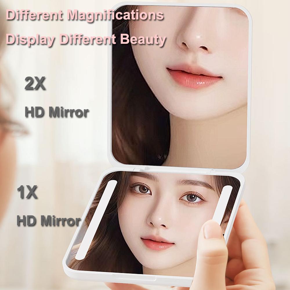 Pocket Mirror 1X/2X Magnification LED Compact Travel Makeup Mirror with Light 2-Sided Folding Handheld Small Lighted Mirror