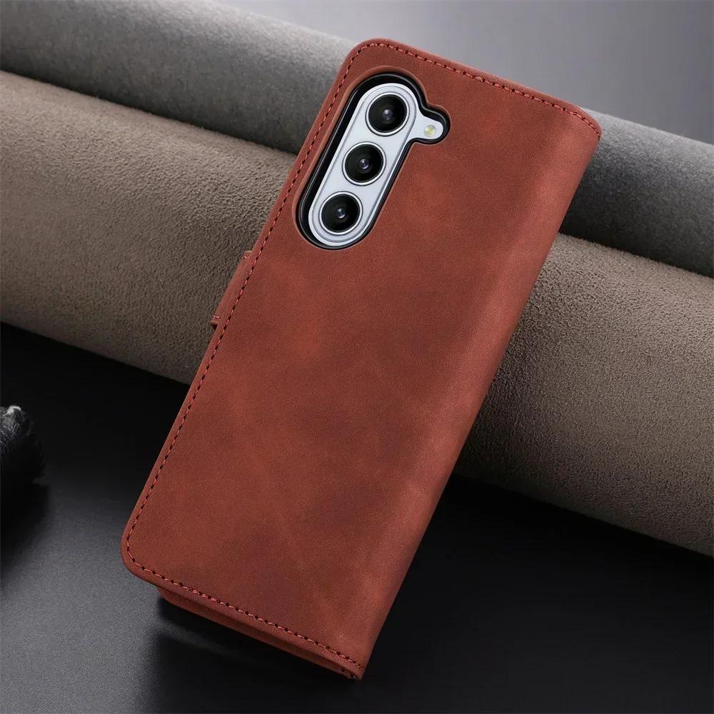 Fashion Business Sle Bla Flip Skin Feel Leather Phone Case for Samsung Galaxy Z Fold 7 6 5 4 3 Bracket Wallet Shockproof Cover