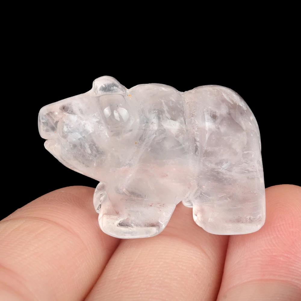 Natural Stone Bear Natural Jade Gemstone Animal Carving Charm Polar Bear Gemstone Crystal Bear Figurine Animal Statue Carving
