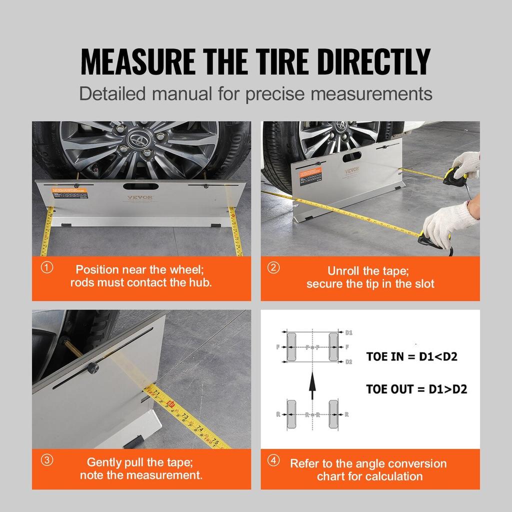 Wheel Alignment Tool, 2-Pack Alignment Tool Toe Plates, Stainless Steel Toe Angle Measurement Tool Plate, 4 Alignment Rods and Magnetic Slots,