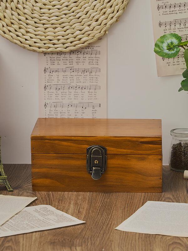 Japonská retro pevná dřevěná stolní úložná krabice se zámkem