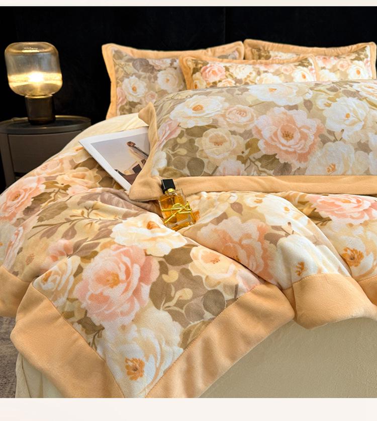 Cozy Winter Milk Velvet 4-Piece Fleece Bedding Set: Double-Sided Printed Duvet Cover