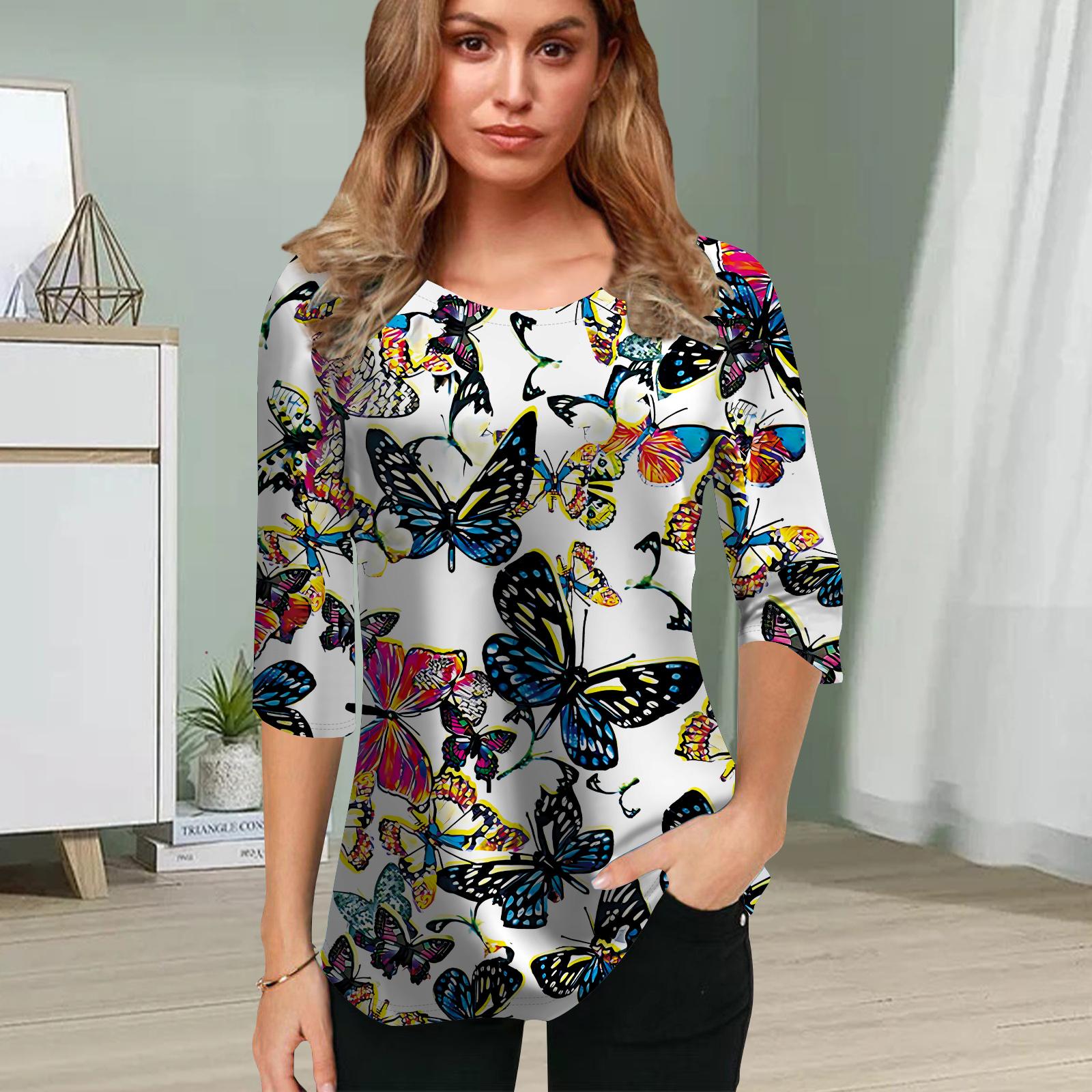 Женская блузка с принтом фиолетовой бабочки 3D — фото 3