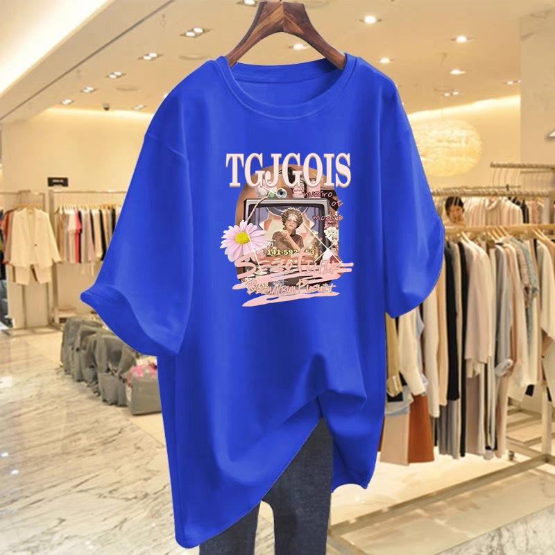 New printed cotton short-sleeved crew neck t-shirt summer new loose casual top bottoming shirt