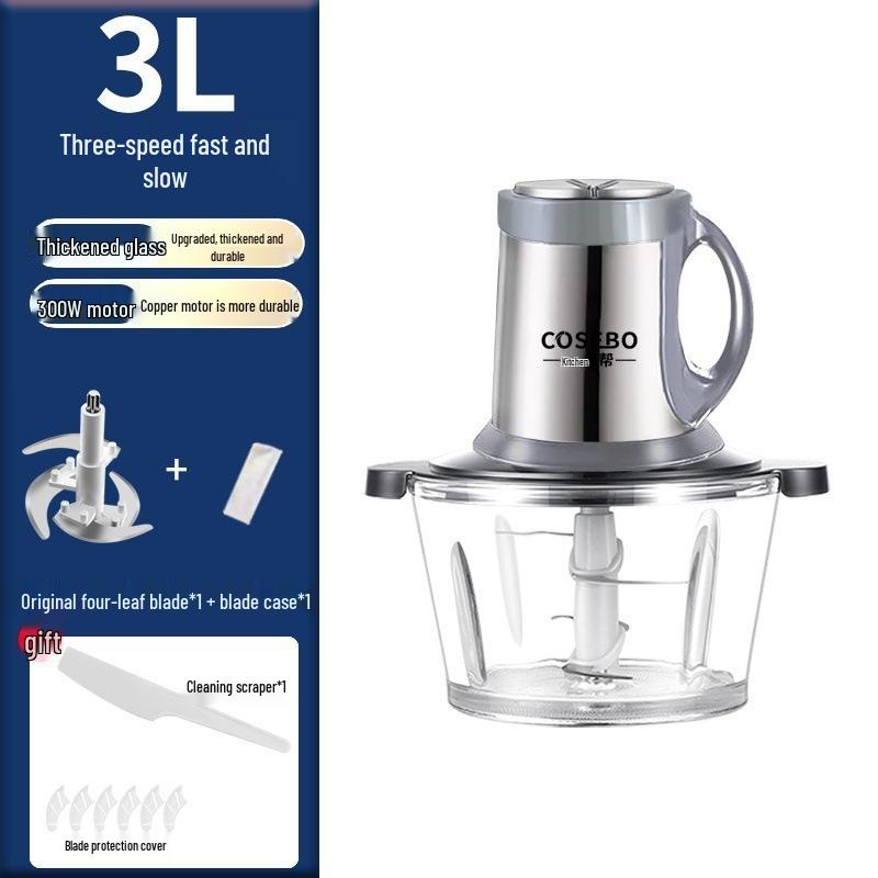 German Multifunctional Meat Grinder and Food Processor with Transparent Glass Cup for Garlic and Chili