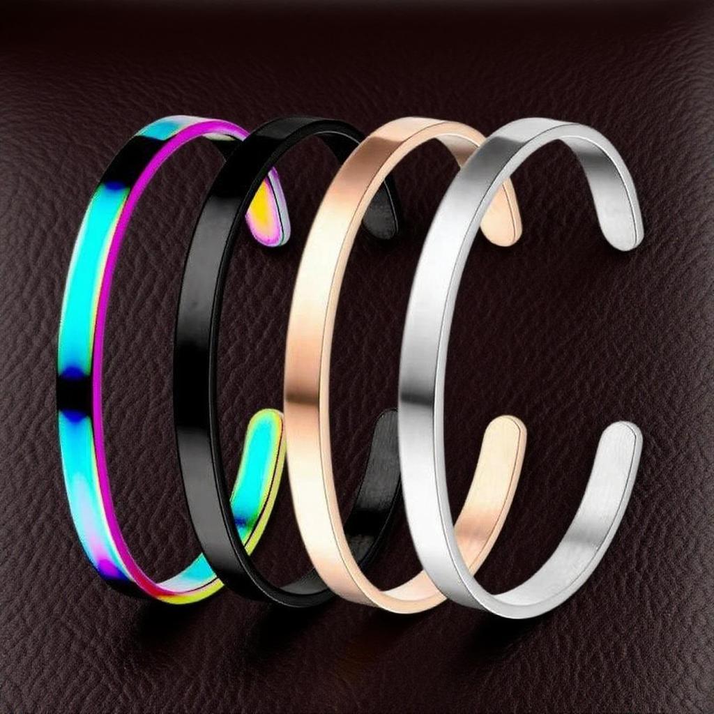 C-Shaped Adjustable Stainless Steel Bangle Bracelet, 6mm, Colorfast