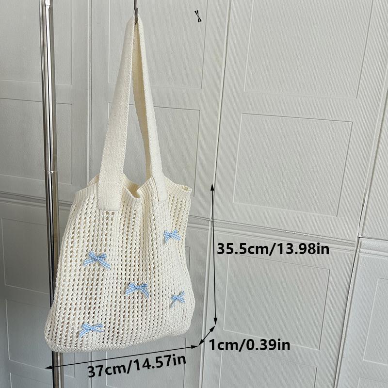 Yogodlns Women's Bow Design Shoulder Bag Raffia Aesthetics Crochet Handbag Purses Knitted Shopping Bag Summer Beach Bag