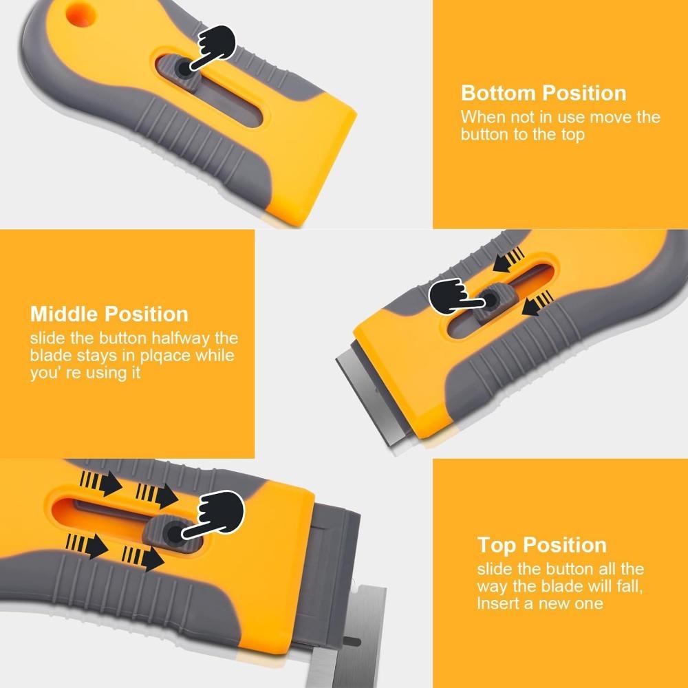 Cleaning Scraper Tool, clean Glass Stove Paint, Window, Label, Sticker, Ceramic Cooktops, Ovens, with 10 stainless steel blades, 10 plastic blades