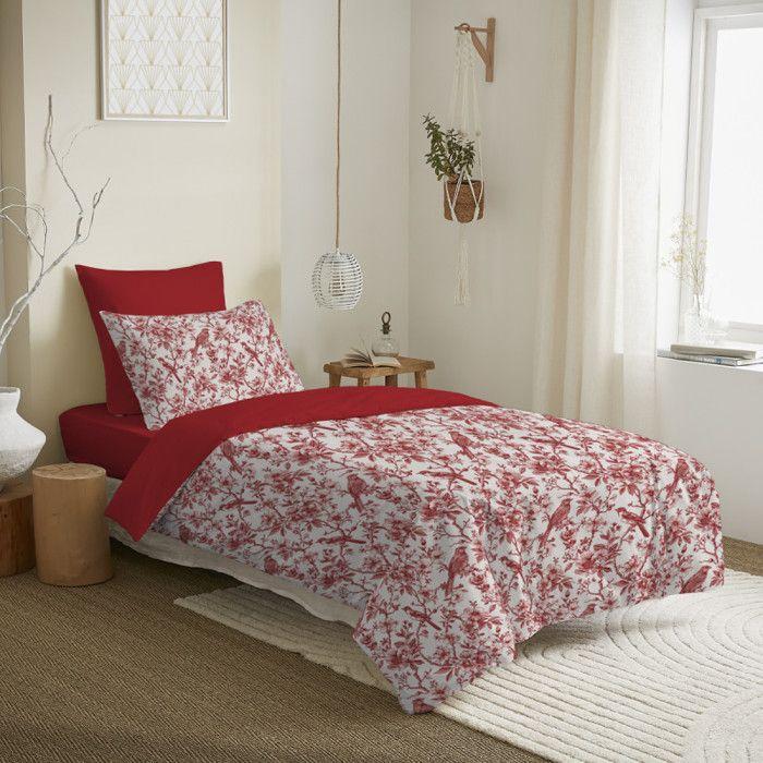 Complete Reversible Duvet Cover Pack for 90 X 190 Cm Bed Bérengère Red