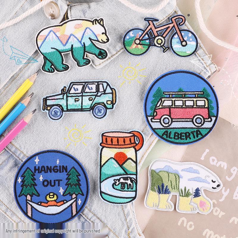 Original Embroidered Camping Style Patch - DIY Adhesive Clothing Accessory