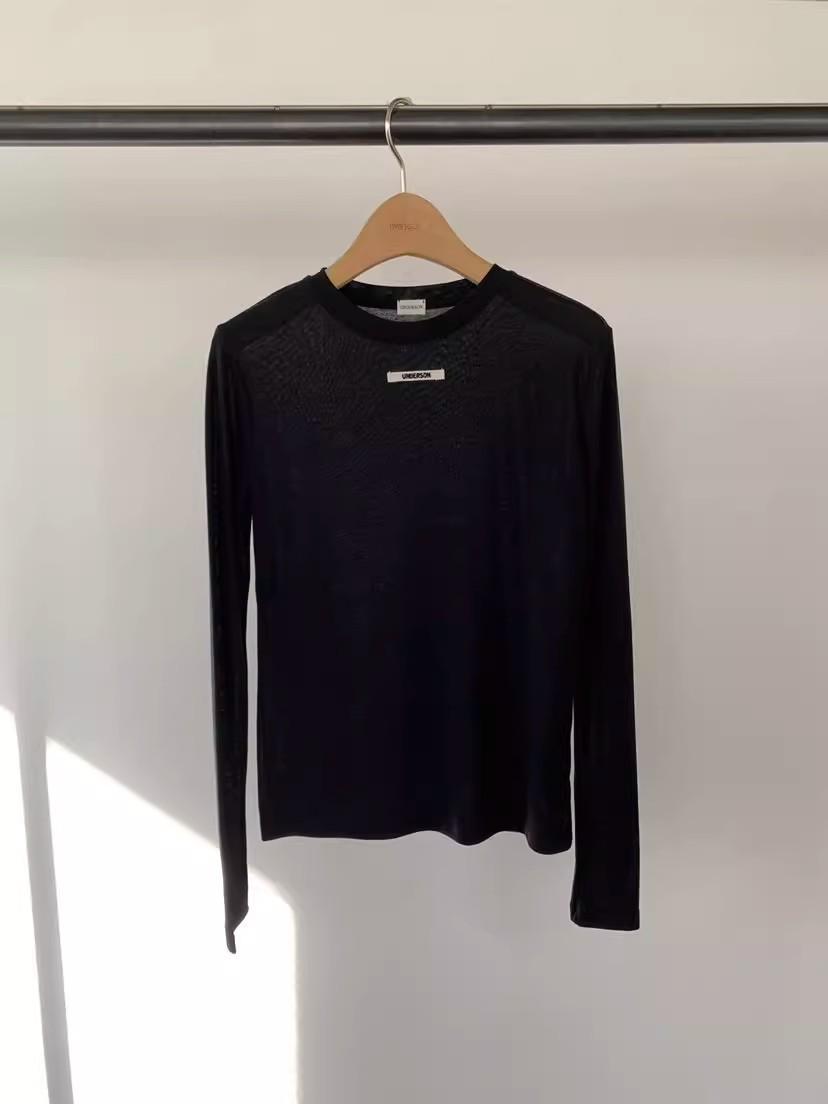 2026 Spring Women s Tencel Long Sleeve Letter T-Shirt One Size чёрный