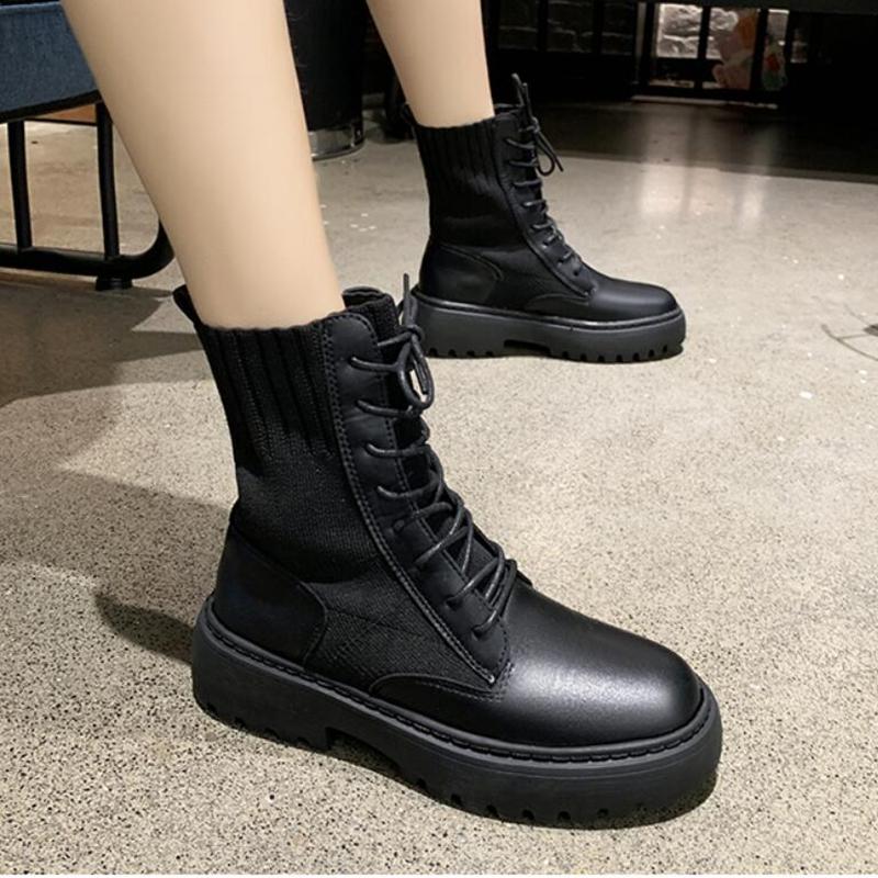 Fashion AIYUQI Women Winter Boots Shoes Genuine Leather Flat Fur Ankle Boots Women Platform Fashion Women's Socks Boots