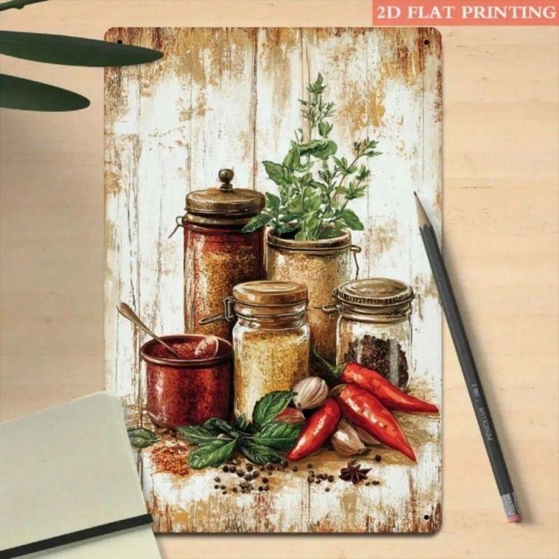 Vintage Metal Wall Art Herbs Spices Kitchen Decor Rustic Sign for Cafe