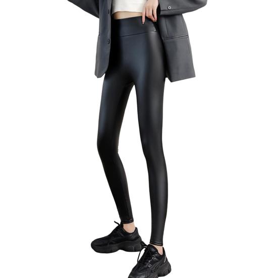 

Женские леггинсы с высокой талией, облегающие, с подъемом бедер, с искусственной кожей, с бархатной подкладкой, утолщенные, теплые, ветрозащитные, повседневные штаны для йоги XL чёрный