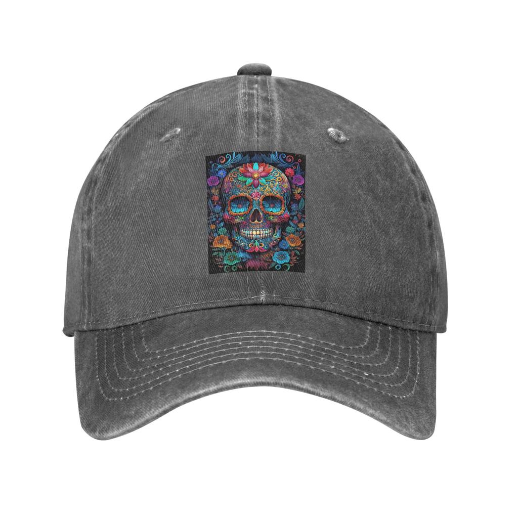 Mexican Skull Calavera Illustration Washed Denim Cap Casual Baseball Caps Adjustable Hat Summer Unisex Baseball Hats