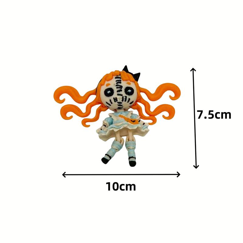 Halloween 3D Printied Double Ponytail Devil Girl Gothic Figure Alice Horror Doll Joint Movable Gift Creative Toy Table Ornament