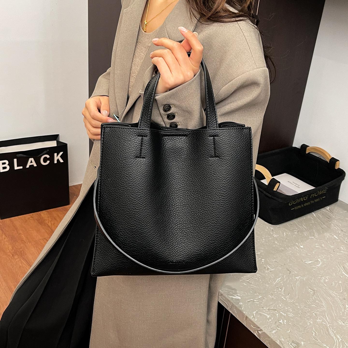 

Fashi Women handbag Large Capacity Pu Leather lychee grain Ladies Shoulder Bags Brand design Commuting Female big Totes bolsas чёрный