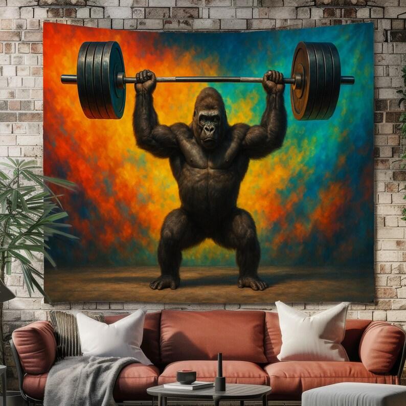 Fun Gorilla Gym Weightlifting tapestry 75x100 чёрный