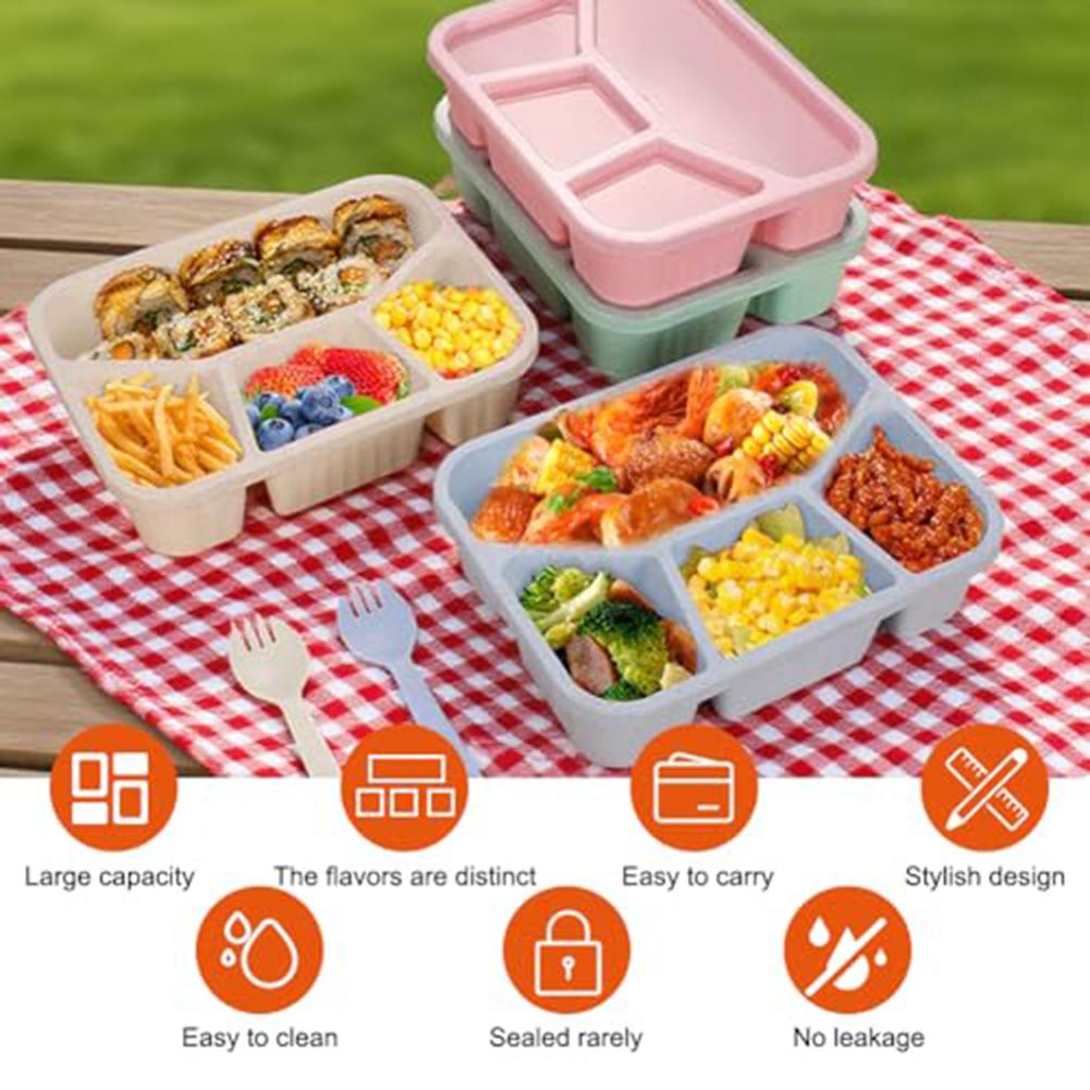 1set Lunchbox Set Microwaveable Reusable Leakproof 21x16x6cm Red,White,Blue,Green Four Vibrant Lunchboxes With Fruit Forks