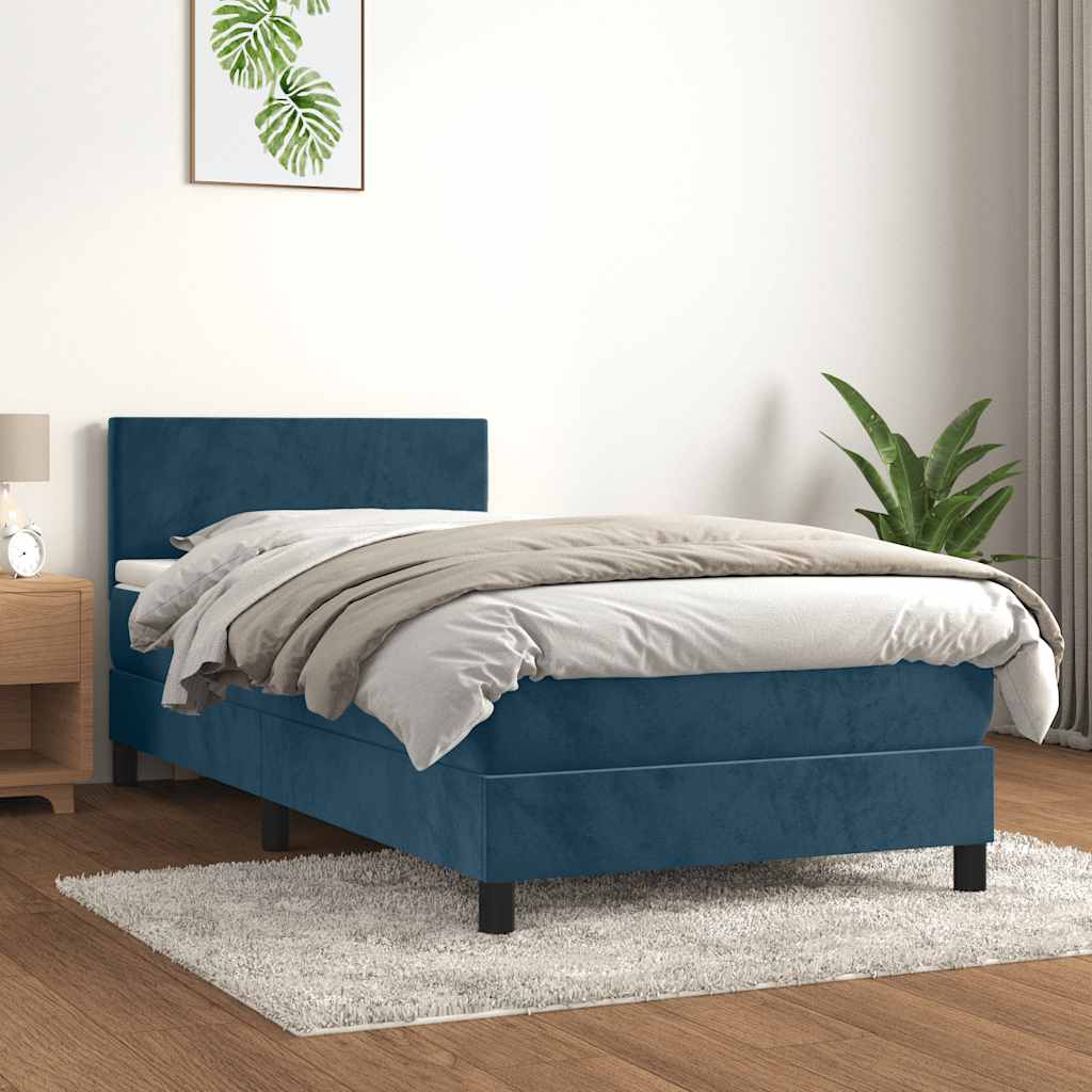 Box Spring Bed with Mattress Dark Blue 90x190 cm Velvet