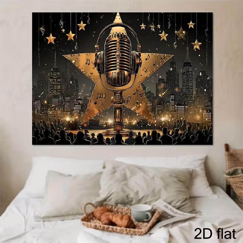 Vintage Stage Microphone Backdrop Golden Star Night City Live Party Background