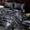 Double-sided four-piece set silky cool solid color three-piece set bed sheet quilt cover summer cool bedding