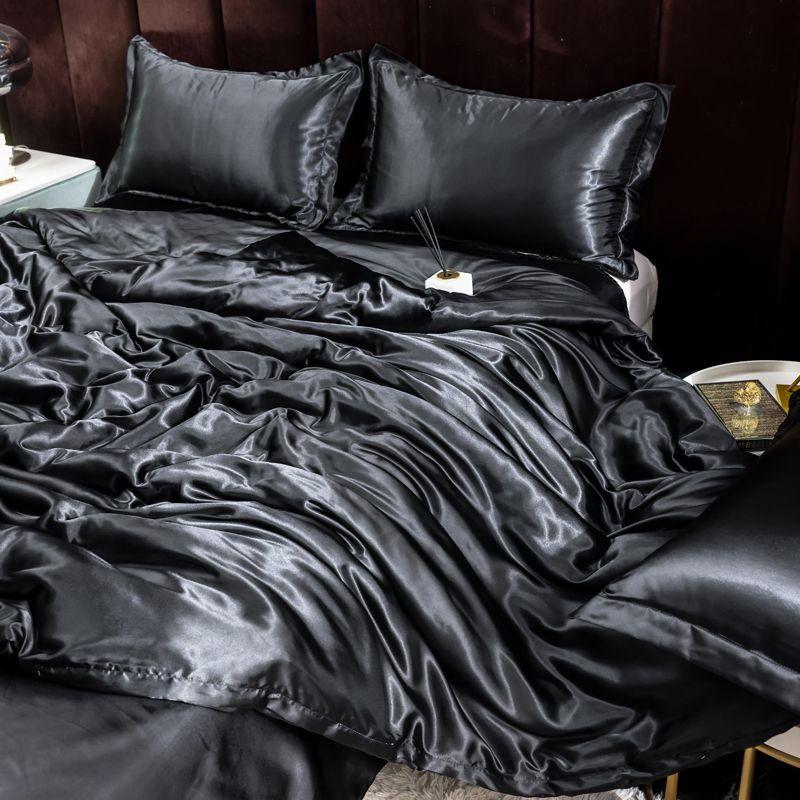 Double-sided four-piece set silky cool solid color three-piece set bed sheet quilt cover summer cool bedding