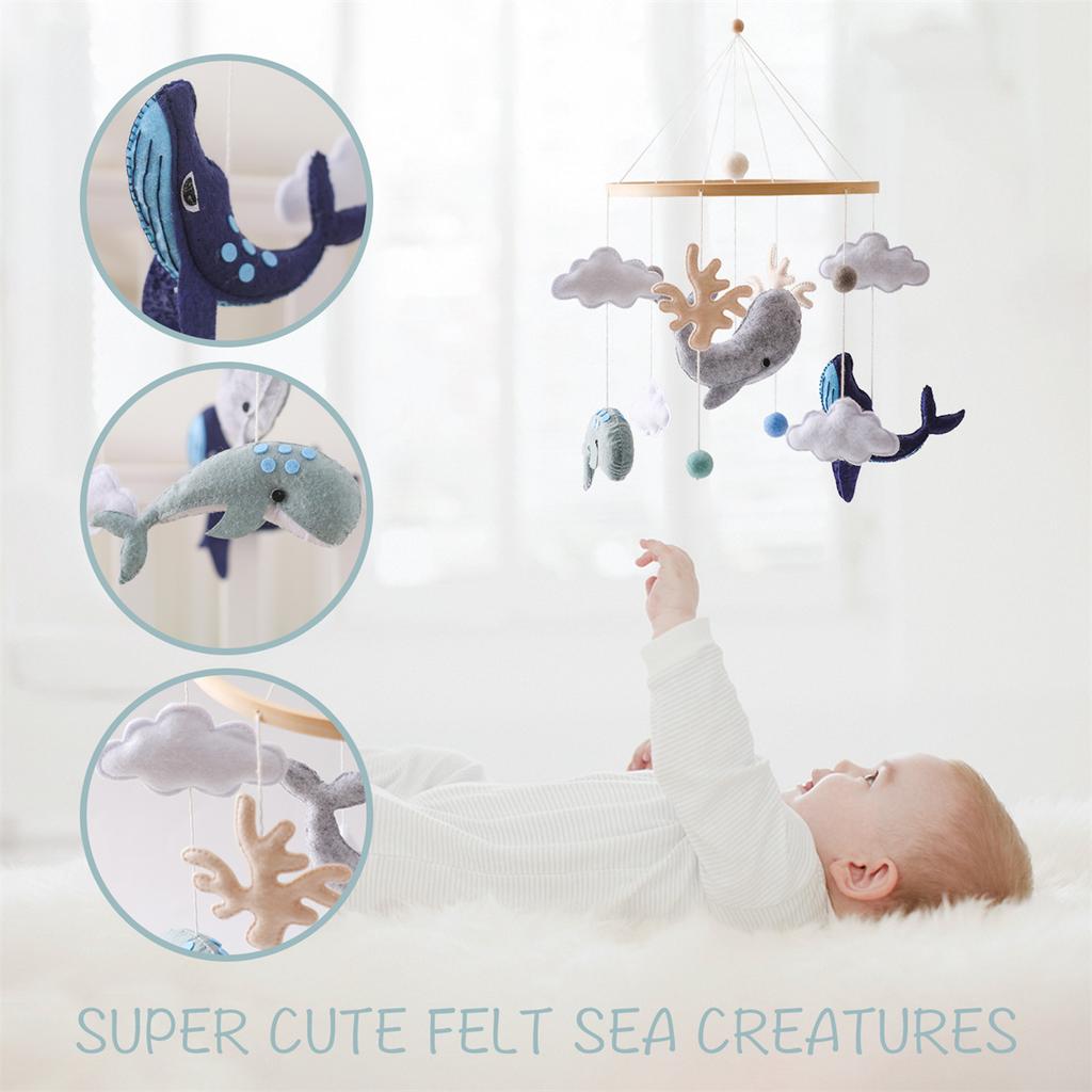 Cartoon Adjustable Direction Baby Cot Mobile Handmade Nonwoven Felt Ocean Animals Rotation Bed Bell Rattles Musical