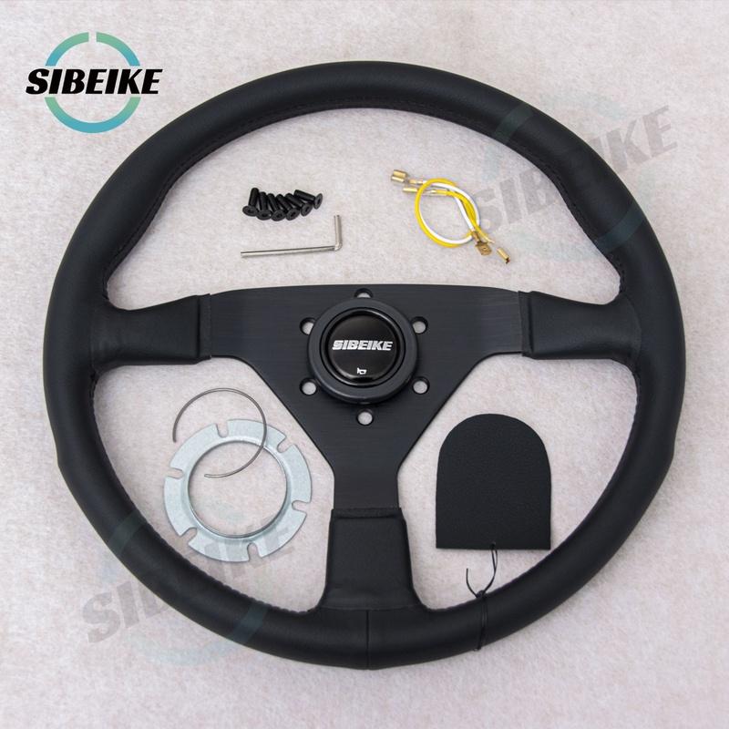 SIBEIKE Montecarlo Style Leather Steering Wheel 14inch JDM Modified Car Sports Racing Steering Wheel