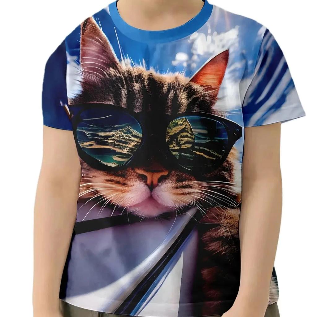 Children Clothes Girl Boys Tshirt Short Sleeve Child T Shirt Kids Summer Clothes 3D Cat Printe Cartoon T-Shirt