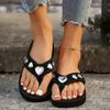 Fashion Laser Heart Shape Crystal Outdoor Flip Flops Big Rhinestone Slip On Wedge Heels Sandals Women 2025 Sexy Non Slip Beach Slippers