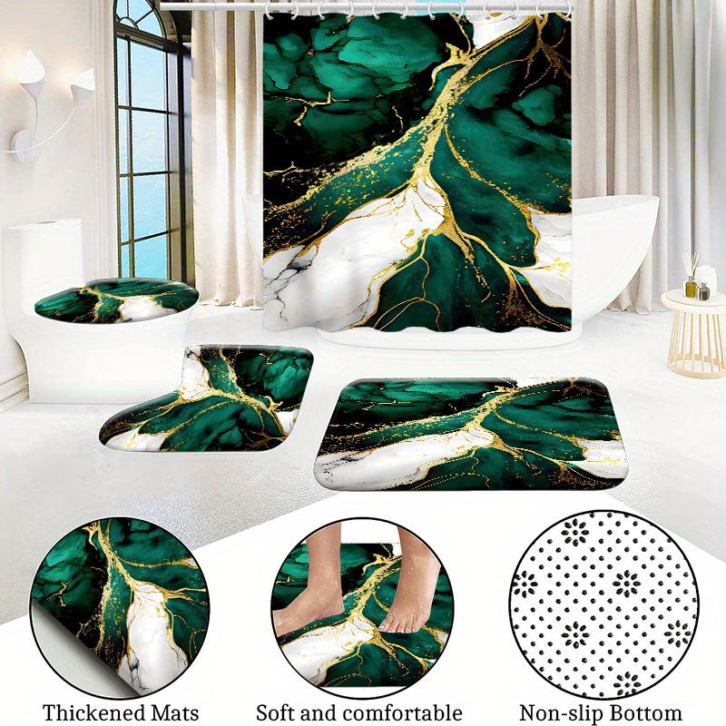 1/4pcs Luxury Emerald Green Marble Bathroom Set Waterproof Shower Curtain with Matching Non Slip Carpet and Toilet Lid Pad Modern Home Decoration Gift