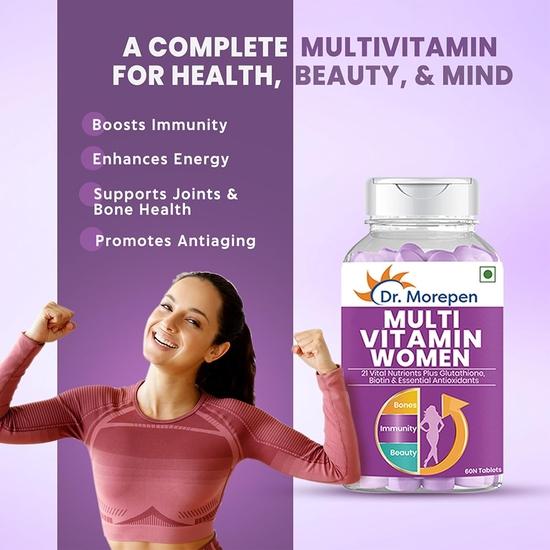 DR. MOREPEN Multivitamin Tabs for Women with Calcium, Vitamin D3 & 21 other Nutrients | Energy & Immunity Booster Supplement | 60 Tablets