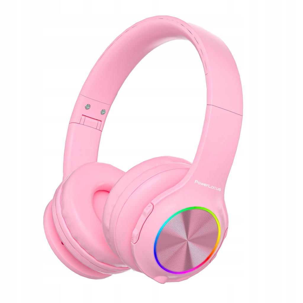 PowerLocus PLED Pink Wireless Bluetooth Headphones FOR KIDS with LED