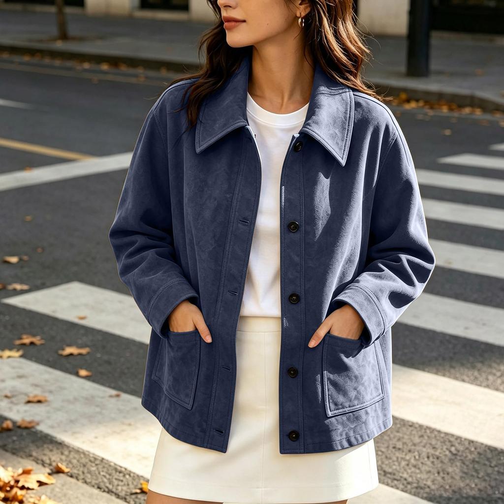 Women's Casual Jacket with Pockets, Relaxed Loose Fit Outerwear for Everyday Wear