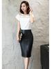 Women's Slimming Leather Pencil Skirt - Mid-Length with Slit