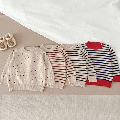 Maglioni per neonati per ragazzo e ragazza, maglione in cotone neonato con scollo tondo a righe e fondo a pois