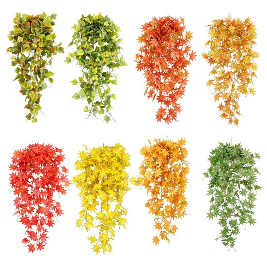 Faux Maple Leaves for Autumn Decor 5?Fork Artificial Leaf Hanging Vine, Fake Foliage Wall Autumnal Festivals Plant, Simulated Greenery Vine