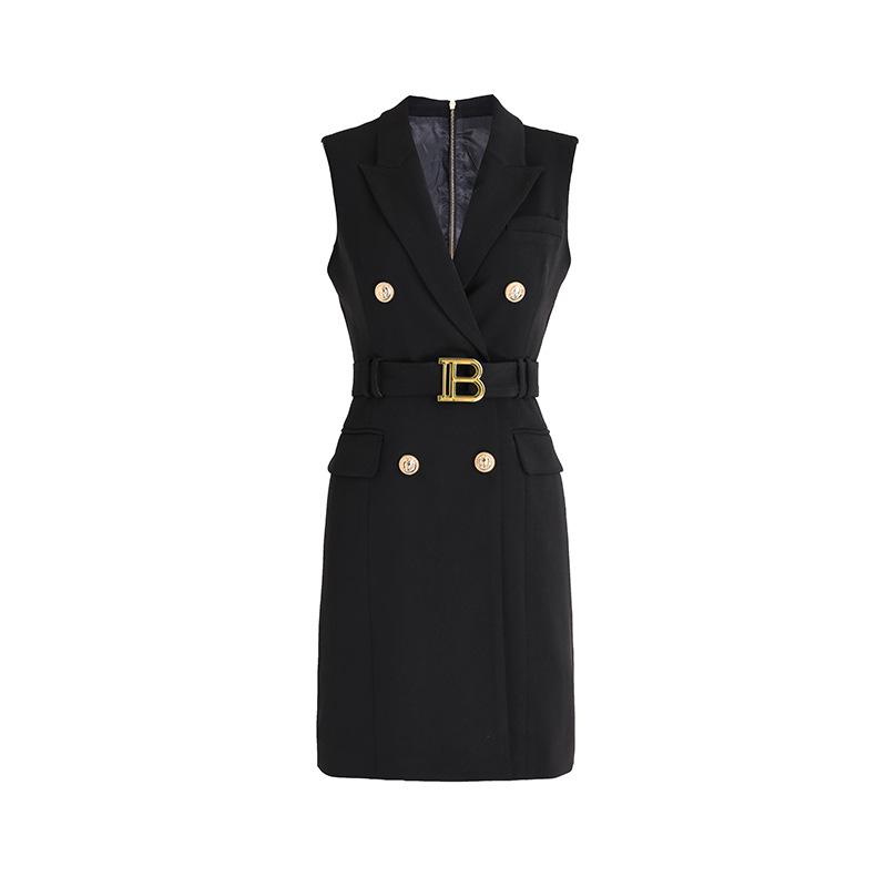 

Черное приталенное короткое платье без рукавов с поясом Extra Large чёрный