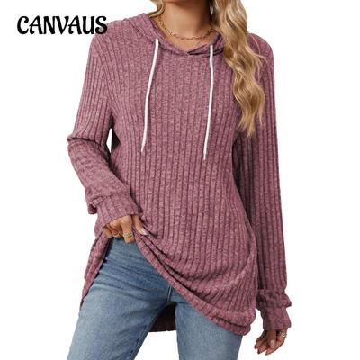 Damen Herbst und Winter Einfarbig Langarm Oberteil Lockeres Kapuzensweatshirt Aus Gebürstetem