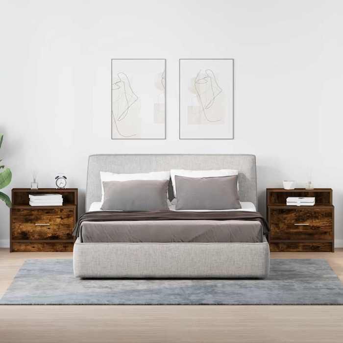 VidaXL Bedside Tables with Drawer 2 Pcs Smoked Oak 51x31x47 Cm, Side Table, Bedside Cabinet, Side Table for the 858677